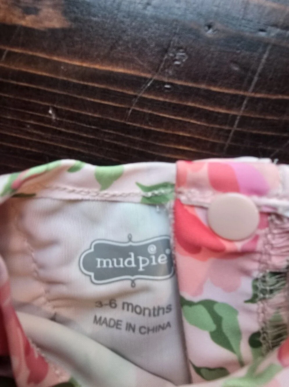 Mud Pie Pink Floral Long Sleeve Rashguard One-Piece Swimsuit - Size 3-6 Months -